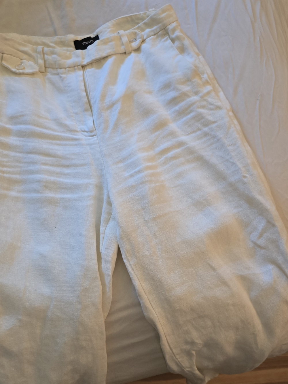 Theory Cream Wide-Leg Linen Trousers